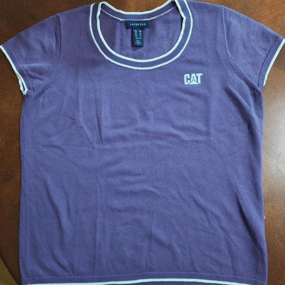 Lands' End Caterpillar CAT Knit Short Sleeve Shirt Purple Blue Men XS Petite